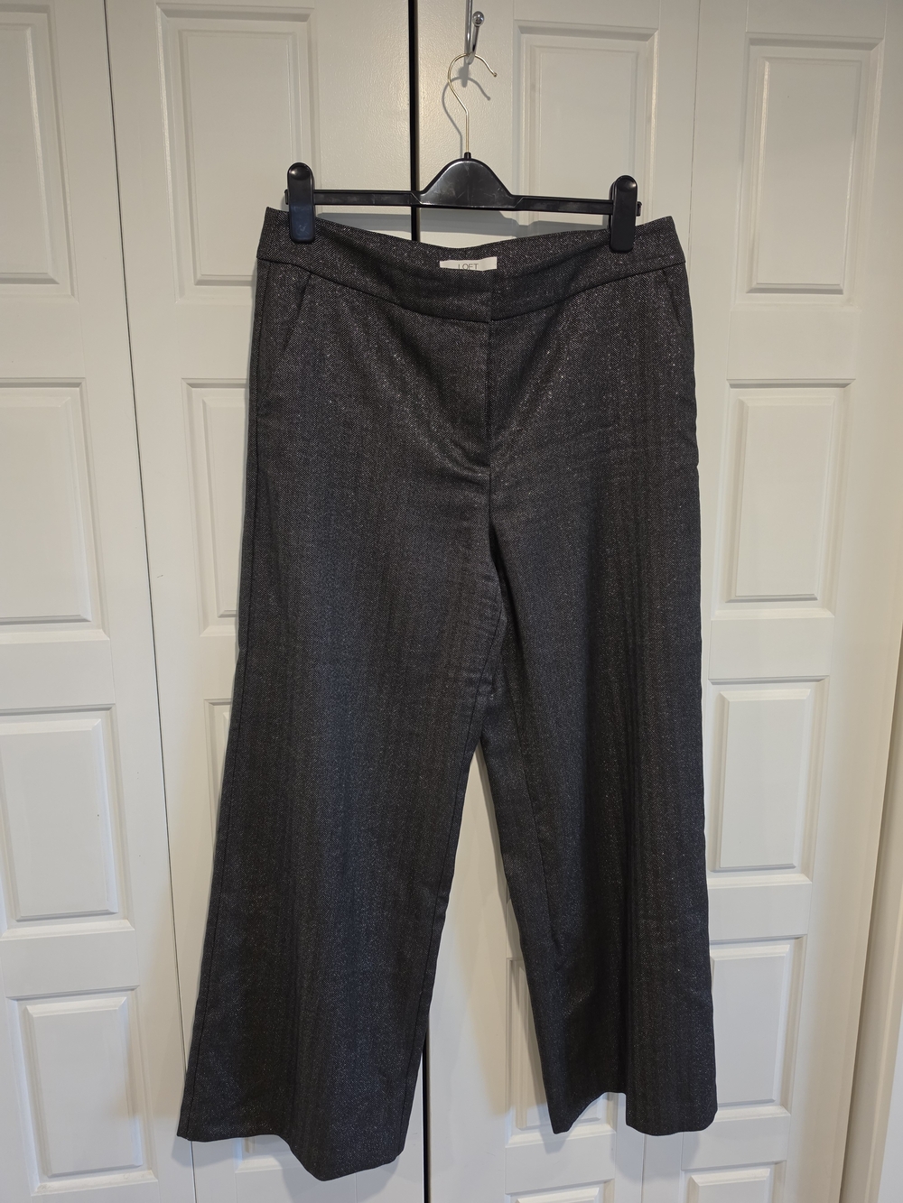 Ann Taylor Metallic Charcoal Wide-Leg Trousers
